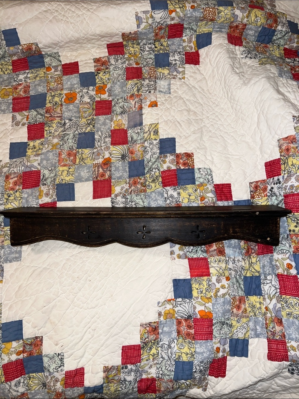 Antique Wood scalloped edge wall shelf dish holder primitive